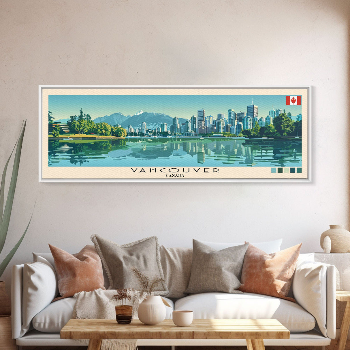 Vancouver, Canada Panoramic Canvas Print, Vancouver, Canada Painting, Canada Art, Vancouver Travel Poster, Travel Art, Housewarming Gift