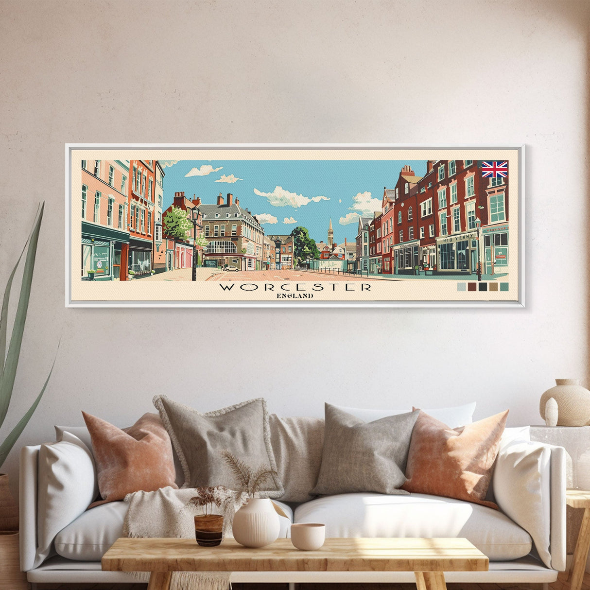 Worcester, England Panoramic Canvas Print, Worcester, England Painting, England Art, Worcester Travel Poster, Travel Art, Guest Room Painting