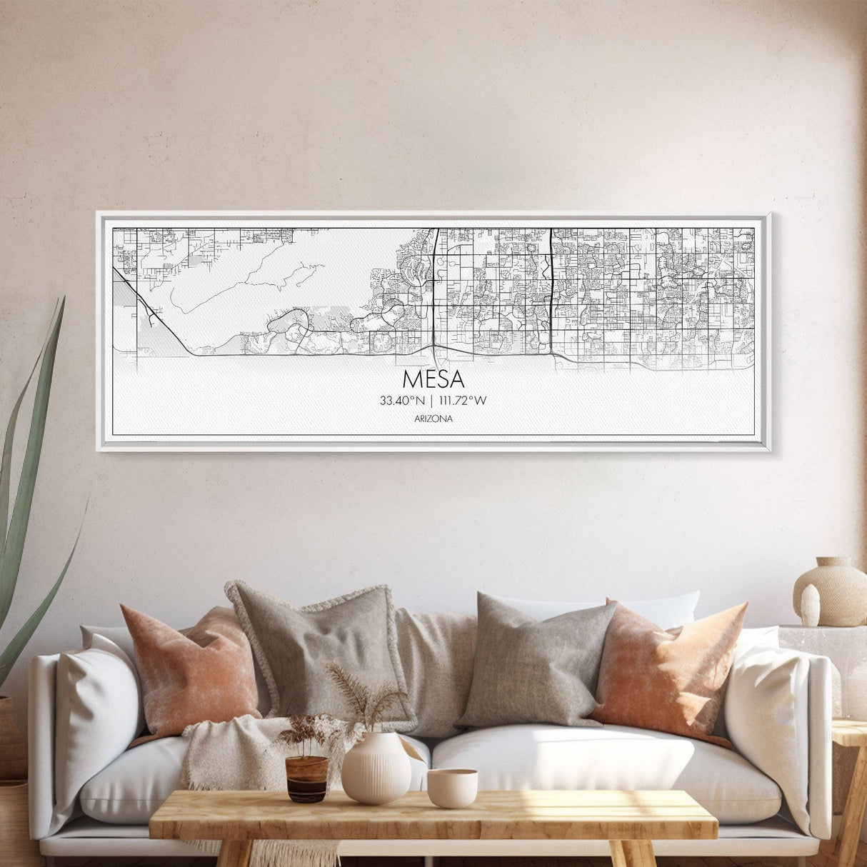 Panoramic Mesa City Map, Florida Art, Map Print, Minimalist Wall Art, Canvas Art, Housewarming Gift, Street Map Art, Closing Gift