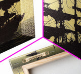 Haunted ghost pirate ship aloft in the sea, 3 piece canvas, 3 piece wall art, living room above sofa art