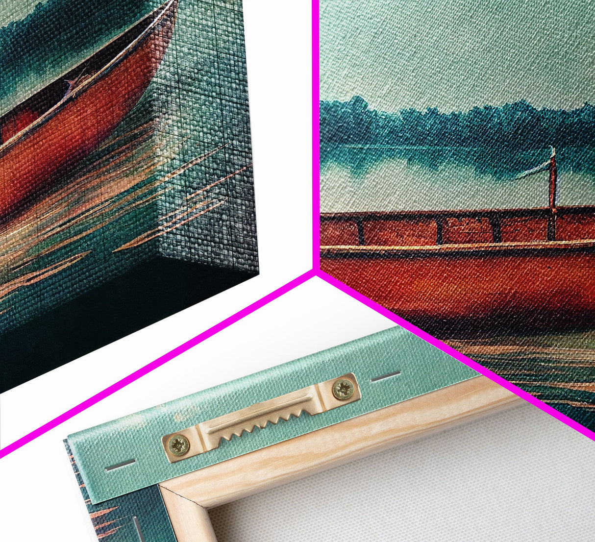 Skiff on the lake, Abandoned canoe, lake house art, 3 piece canvas, 3 piece wall art, cool unique living room art