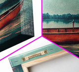 Skiff on the lake, Abandoned canoe, lake house art, 3 piece canvas, 3 piece wall art, cool unique living room art