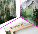 Triptych Framed Canvas Wall Art Set of 3 Green Forest Mountain Nature Landscape Prints Minimalist Modern Art, Woodland Nursery Decor