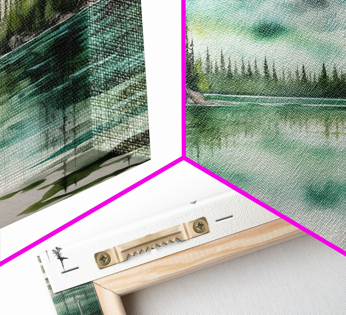 3 Panel Framed Canvas Print Wall Art Set of 3 Emerald Green Mountain Forest Lake Landscape Minimalist Modern Art Nature Wall Decor Pine Tree