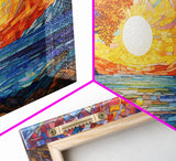 Mosaic Wall Art, Abstract Wall Print, Sunset, Lake Art, Canvas Print, Wall Hanging, Panoramic Art, Dining Room Decor, Realtor Thank You