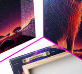 The Lion and the Galaxy, unique vibrant synthwave wall art, framed canvas print, animal lion print