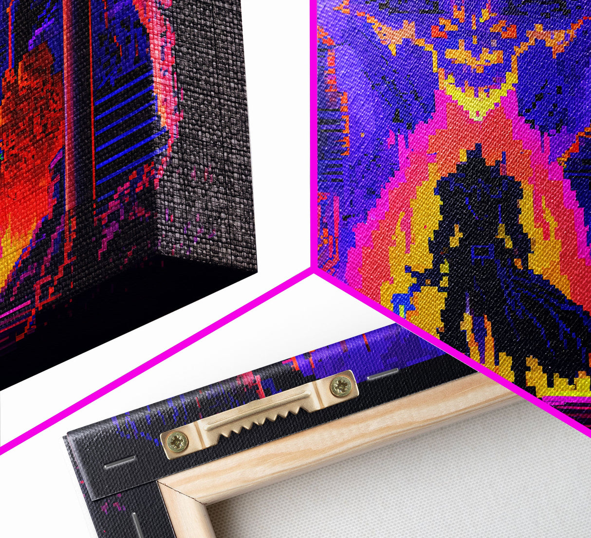 8 bit Pixel art, RPG video game concept art, Paladin faces the Dragon, synthwave style, framed canvas print