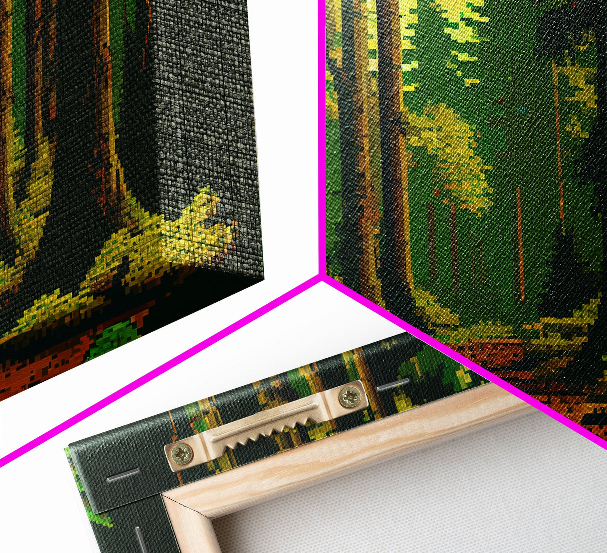 Among The Tall Trees, Beautiful forest 8 bit pixel art, framed canvas print, game room art