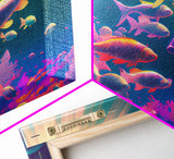 Tropical Reef Art, vaporwave pastel ocean fish art, school of fish art, framed canvas print