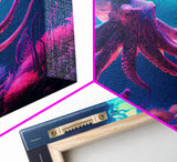 Pink Octopus, Ocean art, aquarium art, framed canvas print, vaporwave pastel art