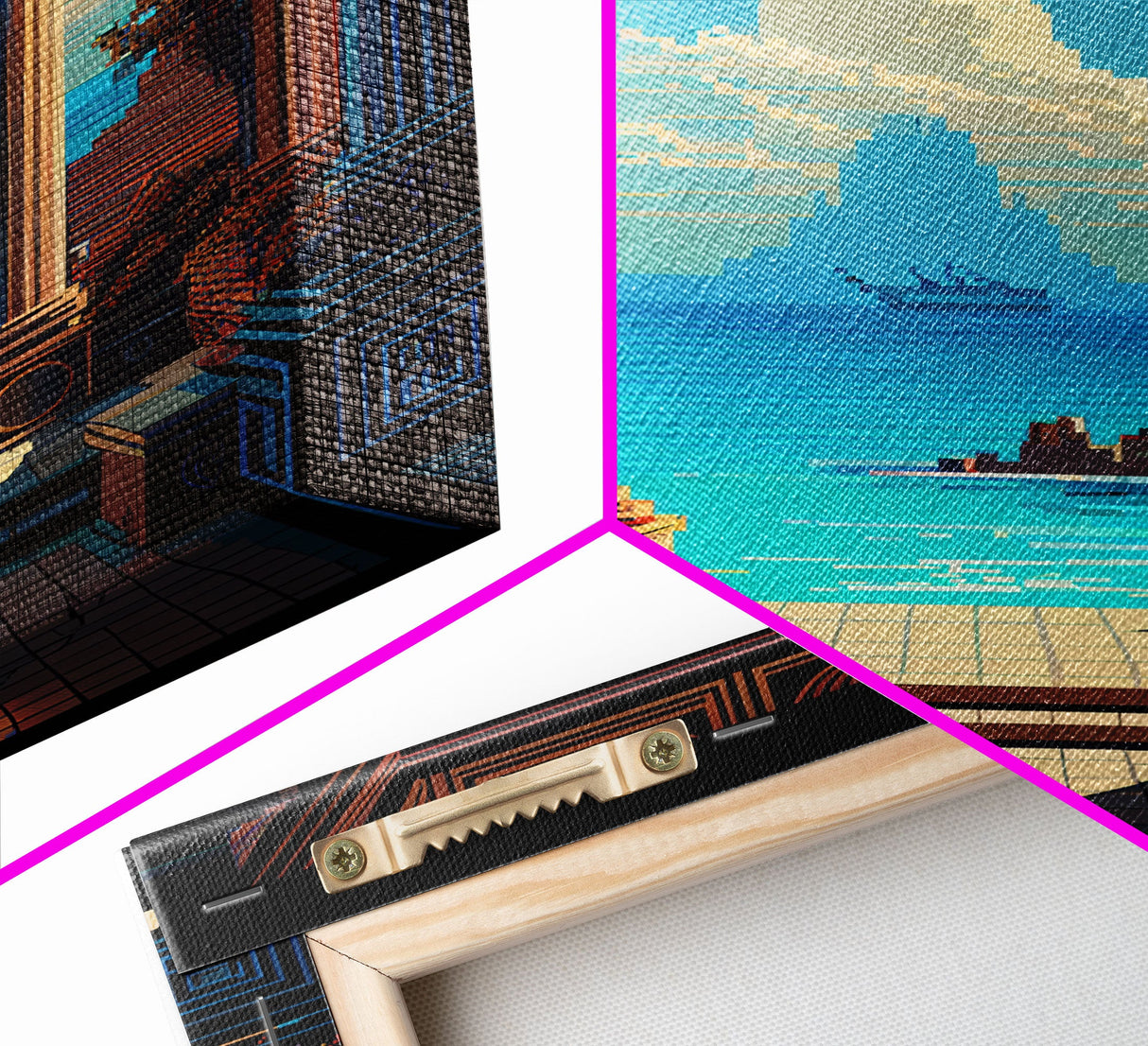 Retro Style Videogame Art, Pixel Roman Architecture Art, 8 bit art, framed canvas print