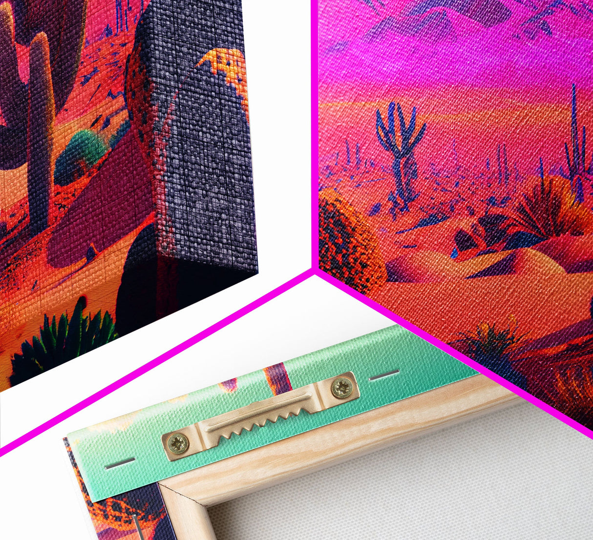 Vaporwave Aesthetic Cactus Art, Retro Desert Abstract, framed canvas print, Arizona art