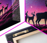 Wildlife at Night, Timelapse art, framed canvas print, synthwave style animal art