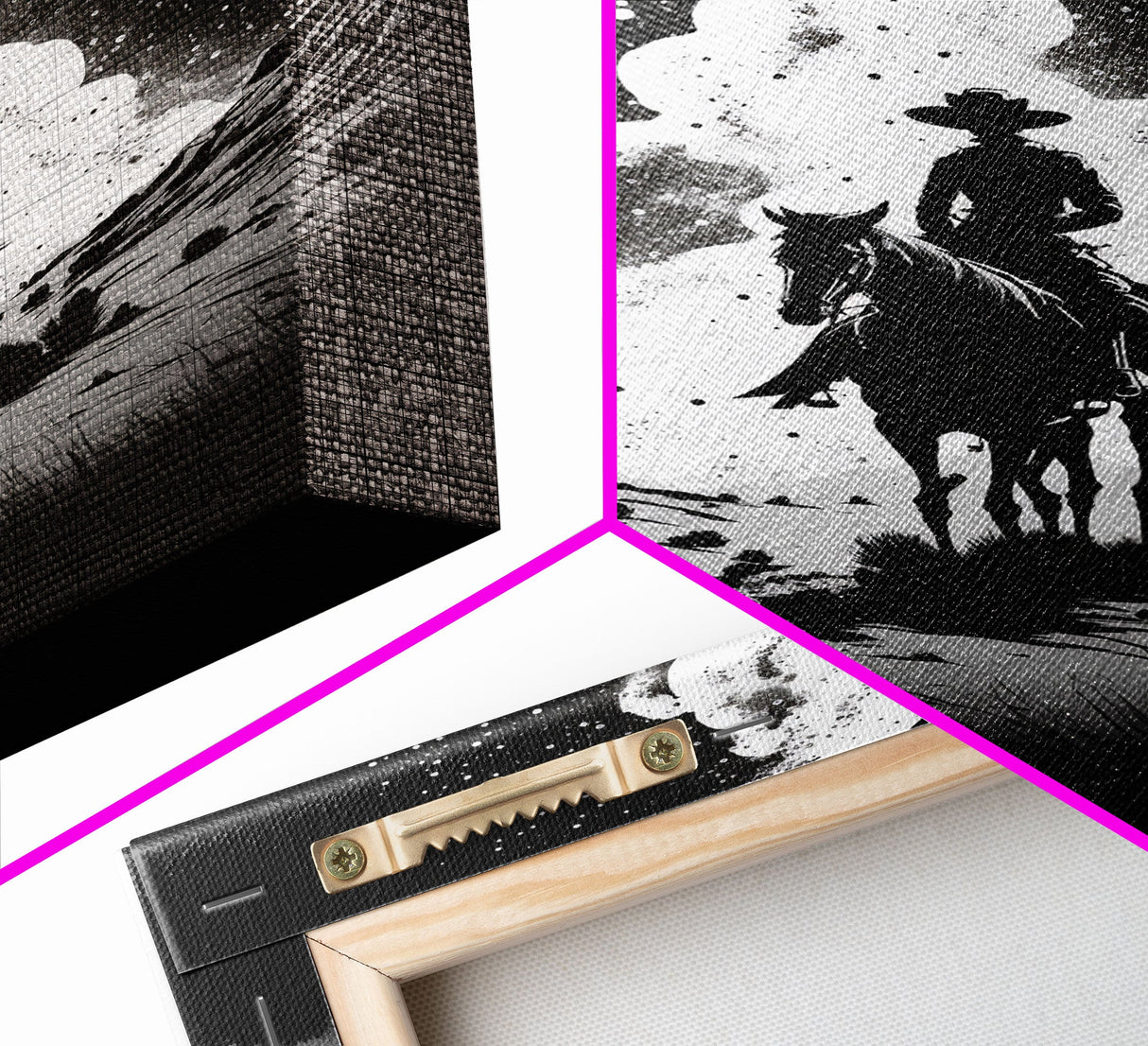 Western Decor, Black and White Cowboy Art, Framed Canvas Print