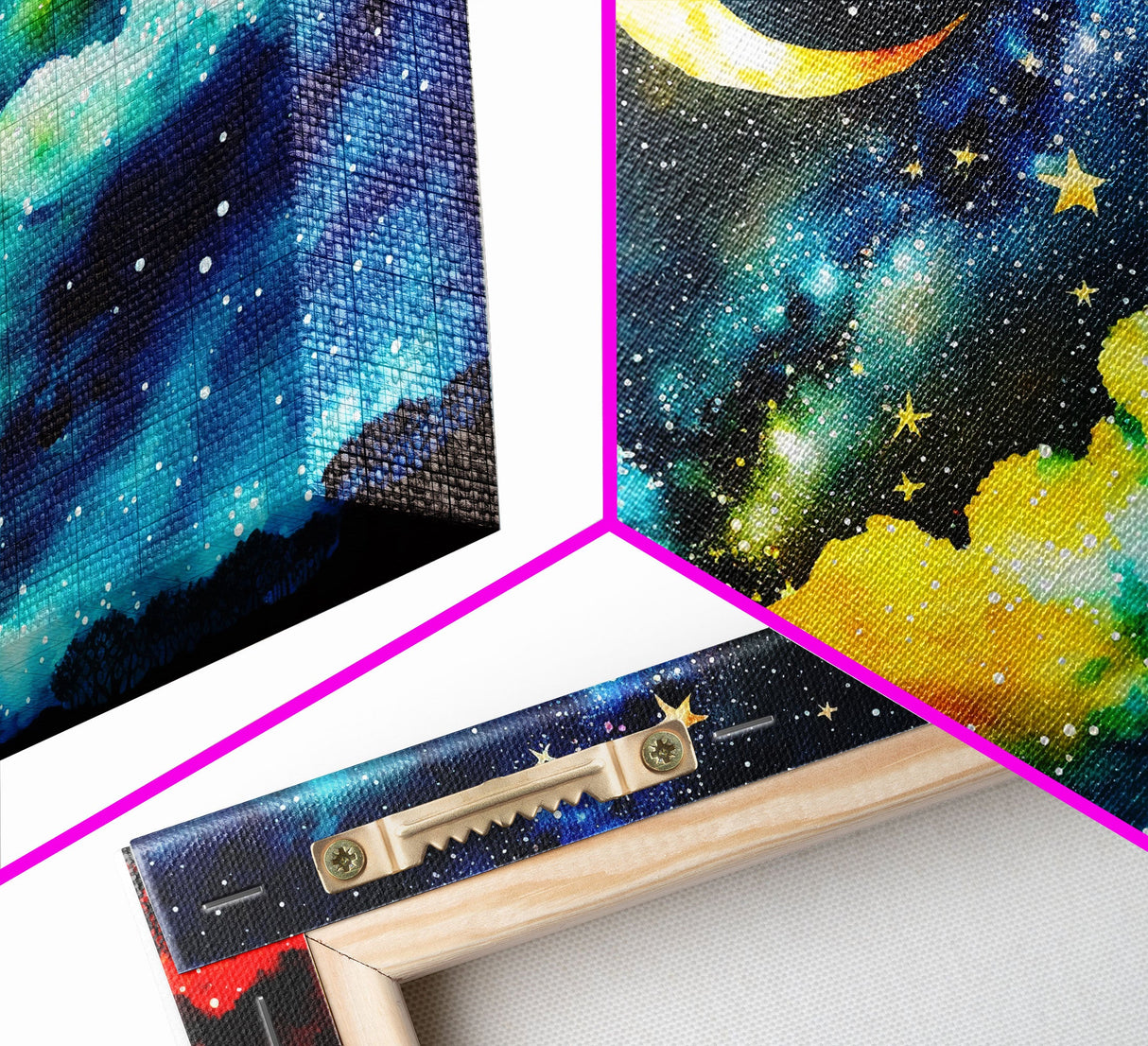 Rainbow Starry Night Sky, Milky Way Galaxy Abstract, Framed Canvas Print, Unique Scifi Space Art, Nursery Art For Kids