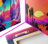 California Desert Art, Retro / Vaporwave / Synthwave 80s Vibes 3 Piece Canvas Prints, Game Room Art, Living Room / Bed Room Retro Decor