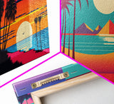 Retrowave Priint Set  - 3 Piece Wall Art - Triptych 3 Panel Art - Beach Wall Art - Framed Canvas Prints - Tropical Beach Decor