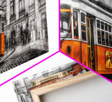 Tram Art, Lisbon Wall Art, Yellow Color Pop, Urban Art Print, Large Print, Vibrant Art, Framed Canvas, Panoramic, Wall Art, Canvas Print