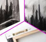 Abstract City Art, Cityscape Wall Art, City Skyline Wall Art, Black And White Urban Art Print, Wall Decor, Panoramic, Wall Art, Canvas Print