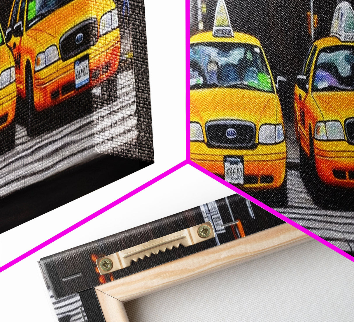 Yellow Taxis Canvas Print, City Art, Yellow Large Urban Art Print, Cars Wall Decor, Framed Canvas Print, Panoramic, Wall Art, Canvas Print