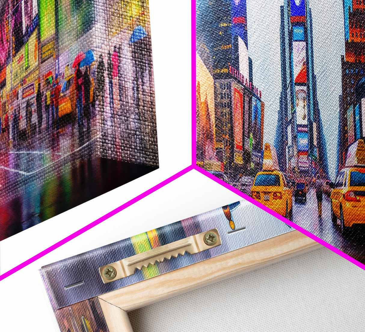 New York City Canvas Print, Large Urban Art Print, Colorful Umbrellas, Yellow Taxis, Vibrant Art, Panoramic, Wall Art, Canvas Print