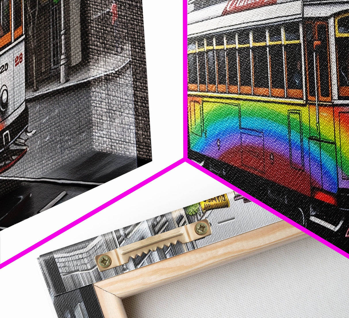 Streetcar Canvas Print, Urban Wall Art, Rainbow Canvas Art, Large Print, Framed Canvas, Wall Decor, Panoramic, Wall Art, Canvas Print