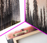 Woods Wall Art, Forest Art Print, Pink Sky, Pine Trees, Framed Canvas Print, Colored Pencil Art, Panoramic, Wall Art, Canvas Print