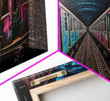 Urban Art Print, Graffiti On Abandoned Subway Train, Teal And Pink, Wall Decor, Large Framed Canvas Print, Panoramic, Wall Art, Canvas Print