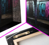 Urban Art, Graffiti On Subway Train, Pink And Teal Graffiti Art Canvas, Wall Decor Framed Canvas Print, Panoramic, Wall Art, Canvas Print