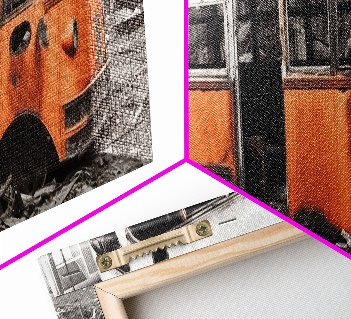 Old Burned Down Orange Bus, Abandoned Bus, Wall Decor, Bus Wreckage Canvas Art Print, Panoramic, Wall Art, Canvas Print