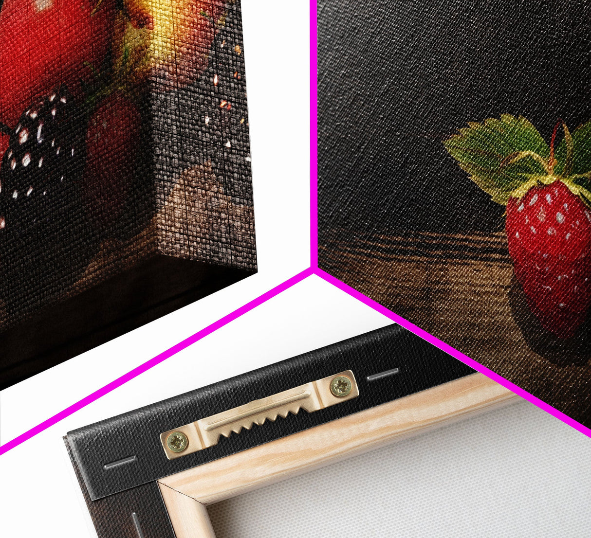 Fruits Wall Art, Food Art, Strawberries, Peach, Kitchen Wall Decor, Panoramic Wall Decor, Canvas Print, Wall Art, Framed Canvas Art