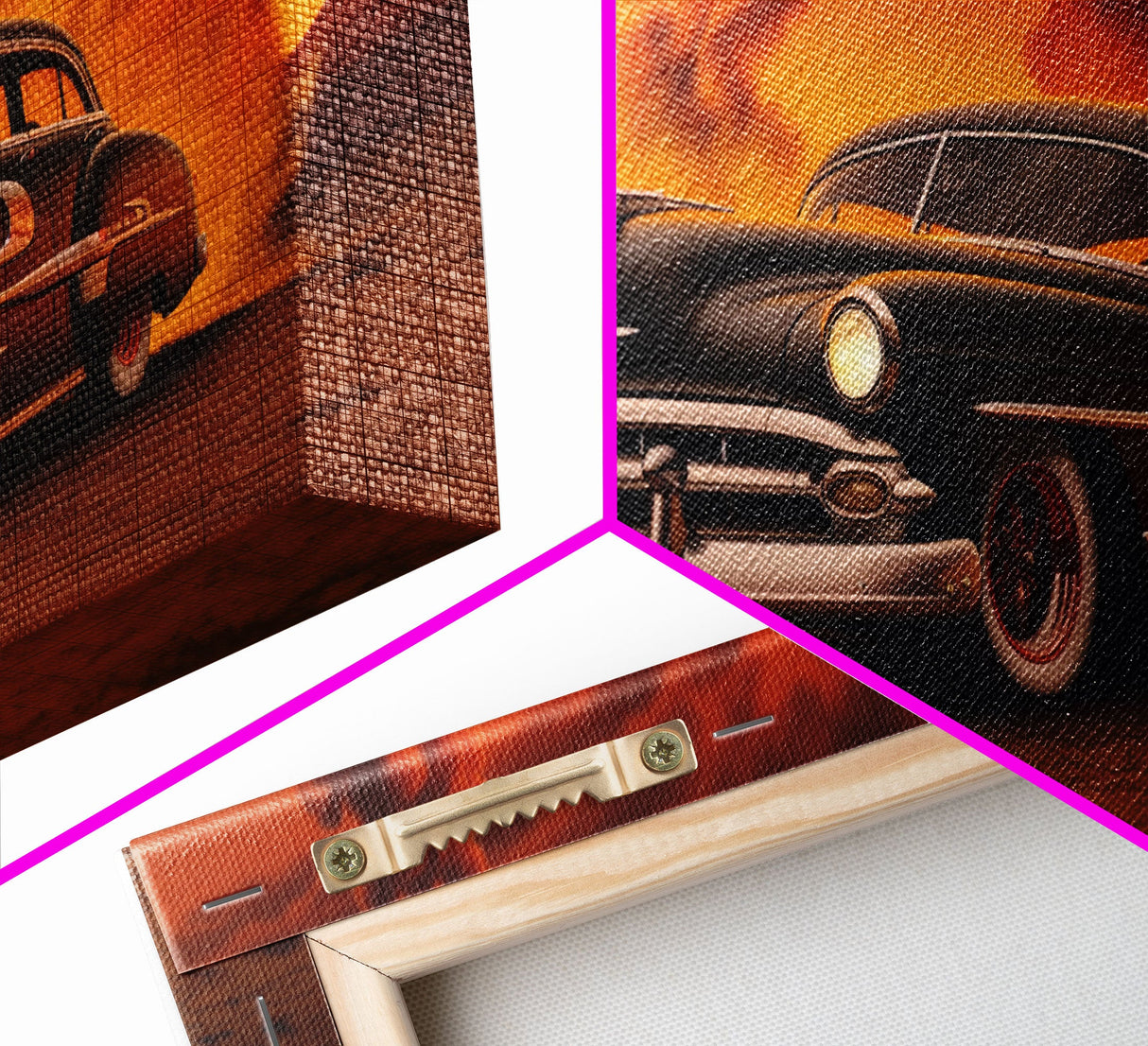 Chevy Classic Car Wall Decor, Retro Car Wall Decor, Desert Landscape Art, Panoramic Wall Decor, Canvas Print, Wall Art, Framed Canvas Art