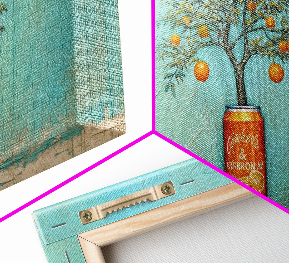 Orange Tree In Soda Can Wall Decor, Orange Wall Art, Plant Art, Teal Art, Panoramic Wall Decor, Canvas Print, Wall Art, Framed Canvas Art