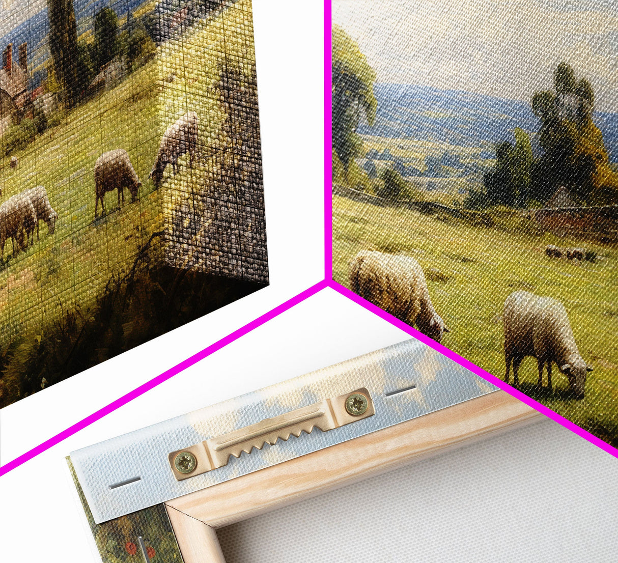 Countryside Painting, Sheep Wall Art, Farm Animals, Farm Art, Panoramic Art, Wall Art, Canvas Art, Landscape Art, Farmhouse Wall Art