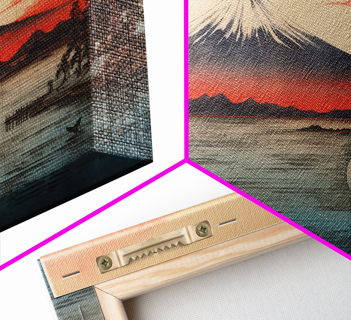 Volcano, Japanese Art, Asian Landscape, Panoramic Art, Wall Art, Canvas Art, Landscape Art, Gift For Him, Modern Home Decor, Home Decor Art