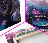 Synthwave Japanese Style Art, Framed Canvas Print, 3 Piece Triptych Set, Retro 80s Style Wall Art, Above Sofa Decor, Cool Wall Art