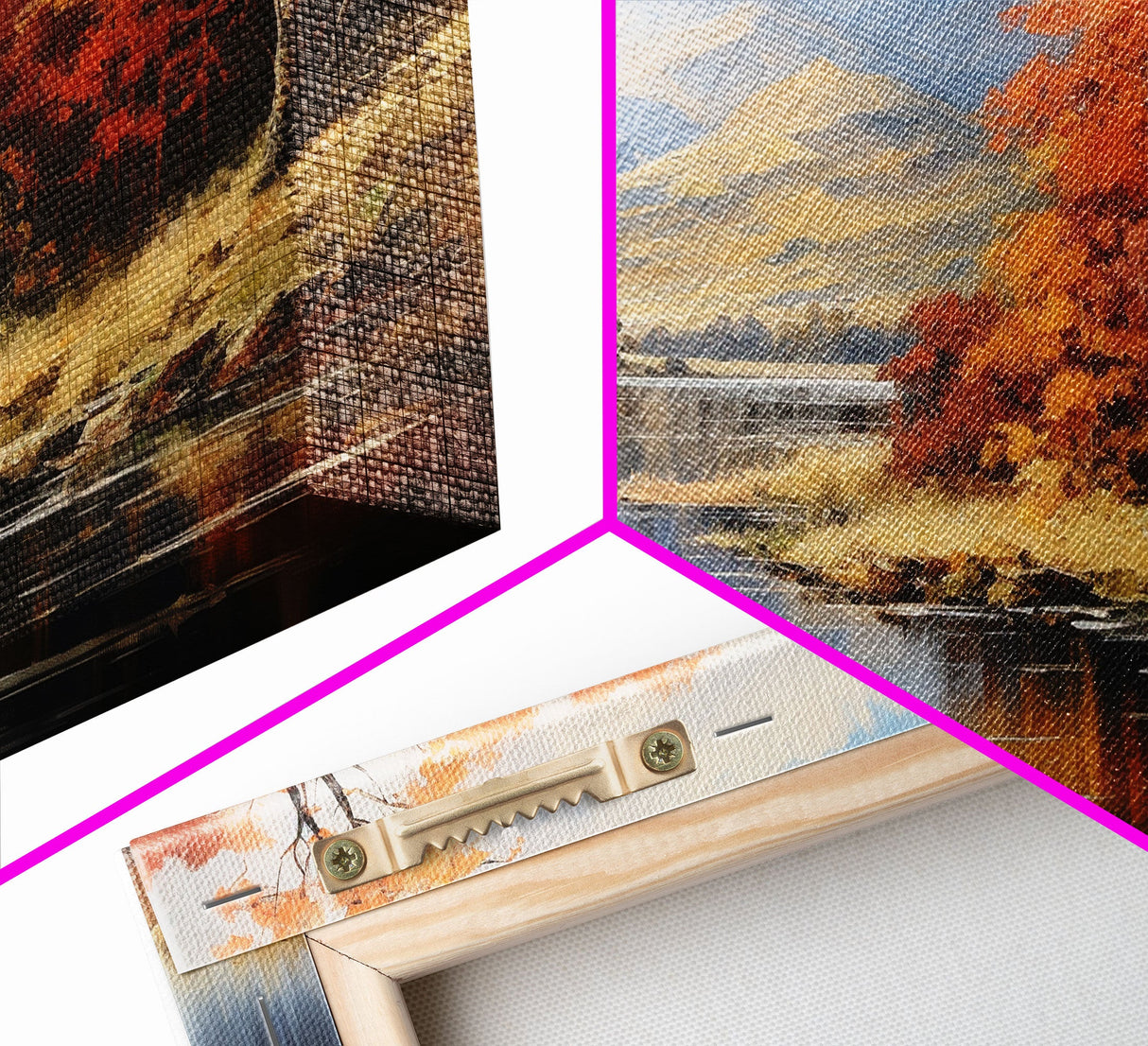 Fall Centerpiece Decor, Framed Canvas Prints, Autumn Landscape Paintings, 3 Piece Art, Triptych