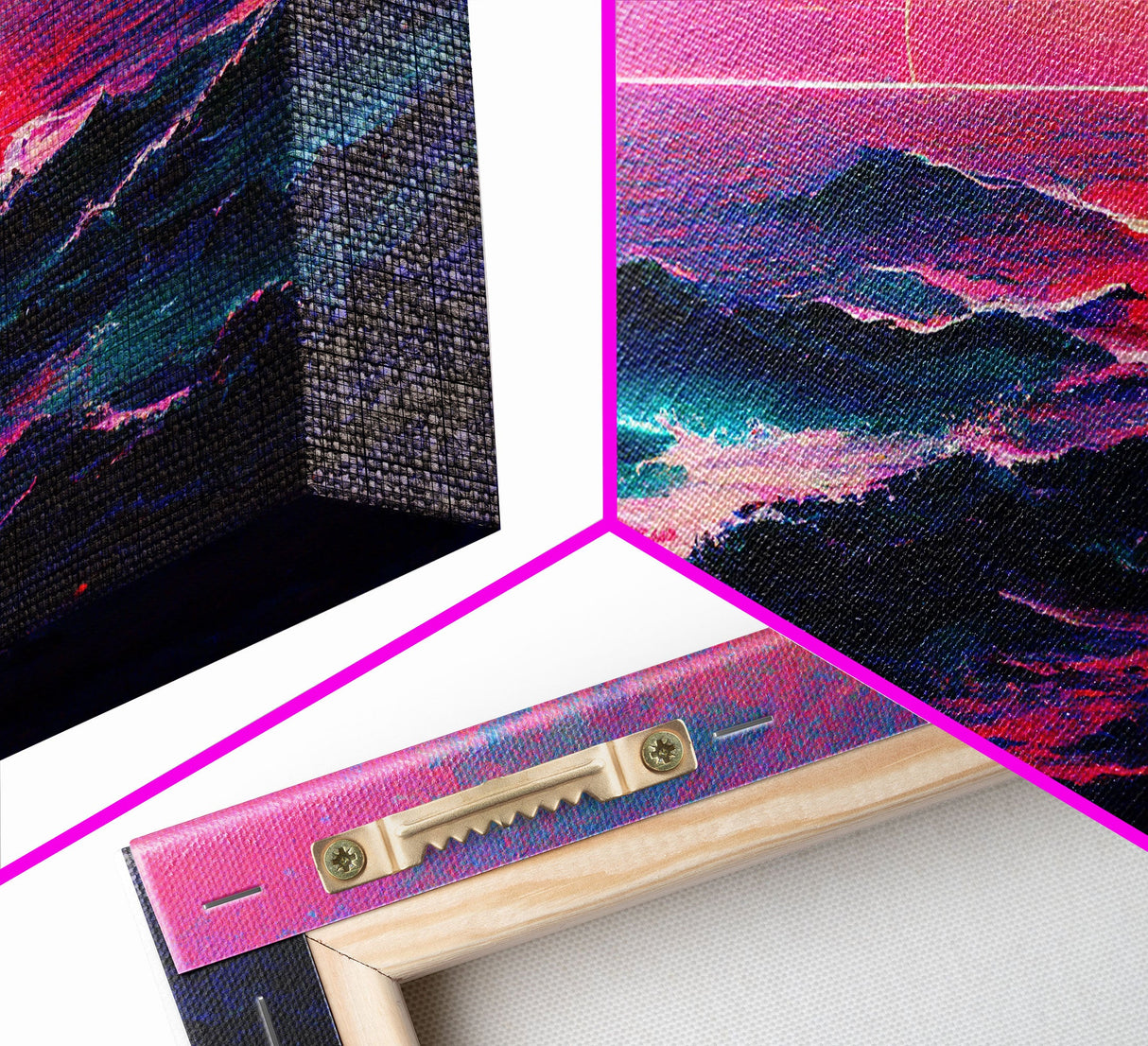 Outrun Style Synthwave Sunset Ocean Waves, 3 Piece Wall Art, Ready To Hang Canvas Print, Cool Unique Lakehouse Wall Art Decor