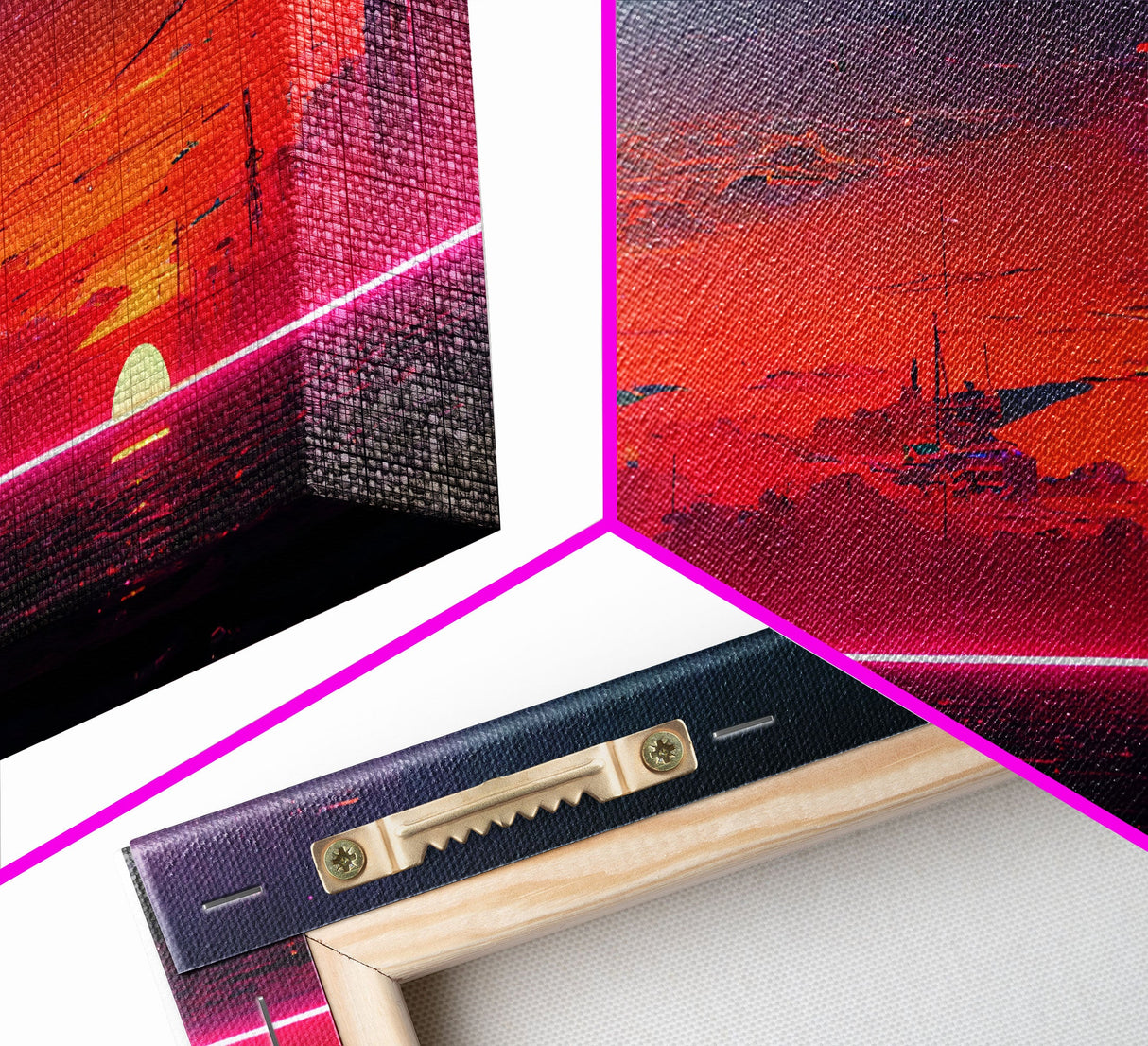 Cyber punk City At Sunset, Outrun, 3 Piece Wall Art, Ready To Hang Canvas Print, Cool Unique Mancave wall Art Decor