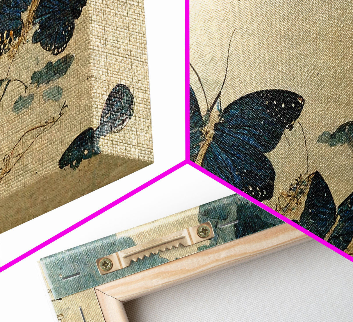 Japanese Butterflies, 3 Piece Wall Art, Ready To Hang Canvas Print, Cool Living Room Wall Art Decor