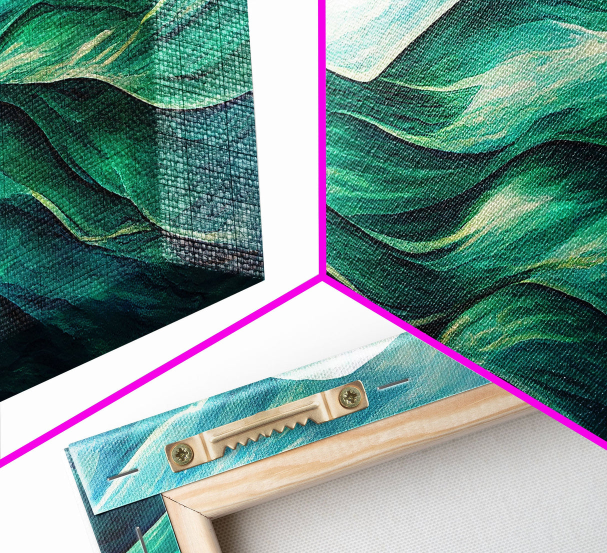 Emerald Green Wall Decor, Sea Green Ocean Waves Abstract, 3 Piece Canvas Decor, 3 Piece Wall Art, Ready To Hang Canvas Prints