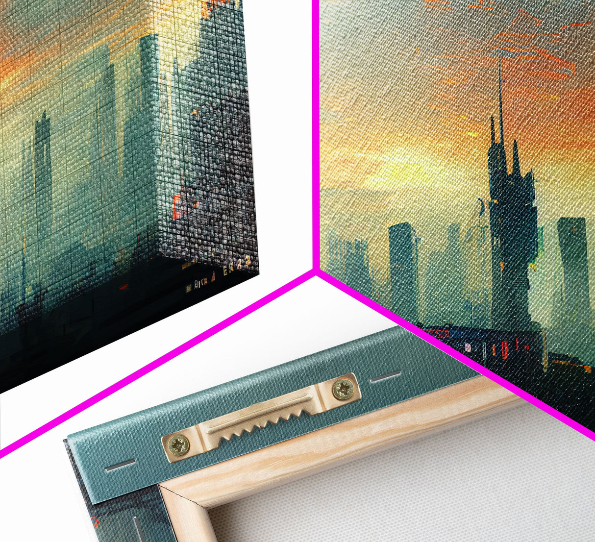 Night City Watercolor, Cyberpunk City, Ready To Hang Canvas Print, Panoramic, Videogame Concept Art, Watercolor Painting Of a Cyberpunk City