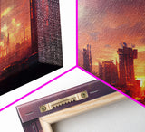 Cyberpunk City, Night City Watercolor, Videogame Concept Art, Watercolor Of a Cyberpunk City 3 Piece Wall Art, Ready To Hang Canvas Print