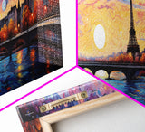 Eiffel Tower Abstract Paris France Panoramic Framed Canvas Print, Van Gogh Inspired Original Painting, Colorful Wall Art