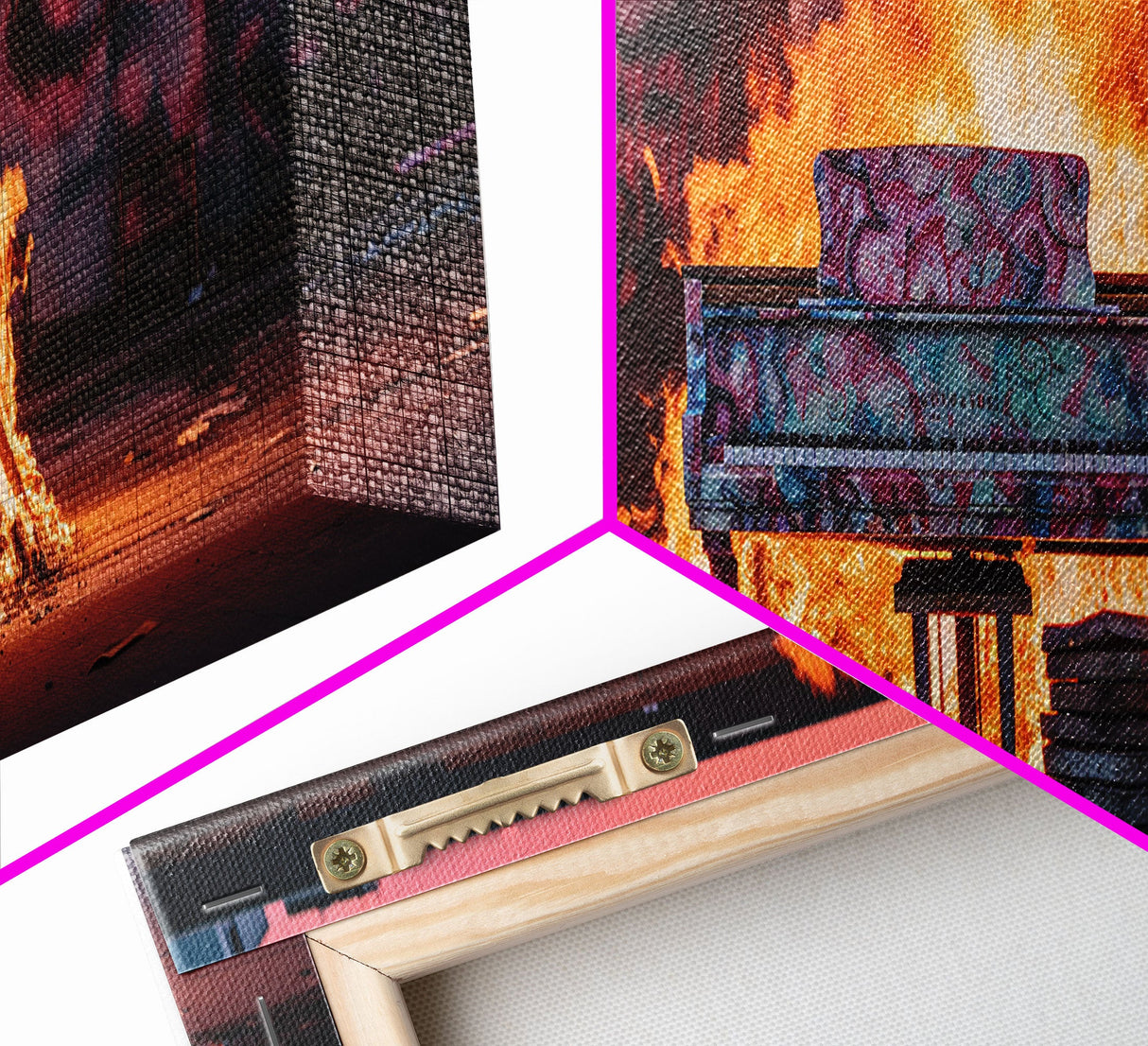 The Burning Piano, Urban Decay Art, Street Art, Framed Canvas Print, Graffiti Art, Panoramic Wall Art