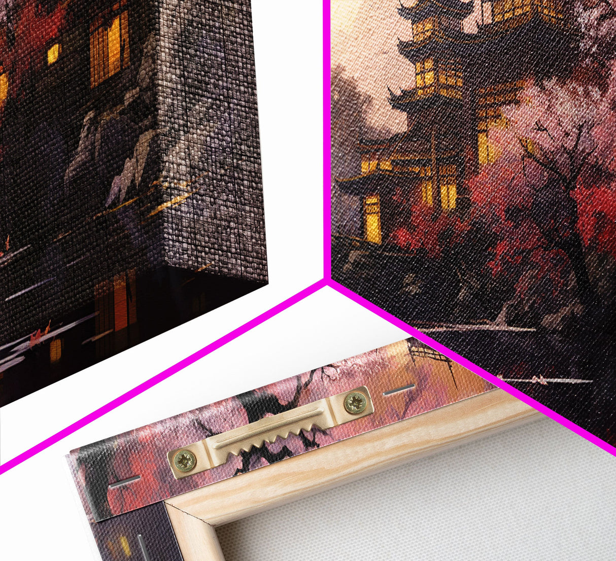 Dawn In Kyoto, Japan - Framed Canvas Print - Panoramic Painting Wall Art - Cute Wall Decor - Japanese Style Art