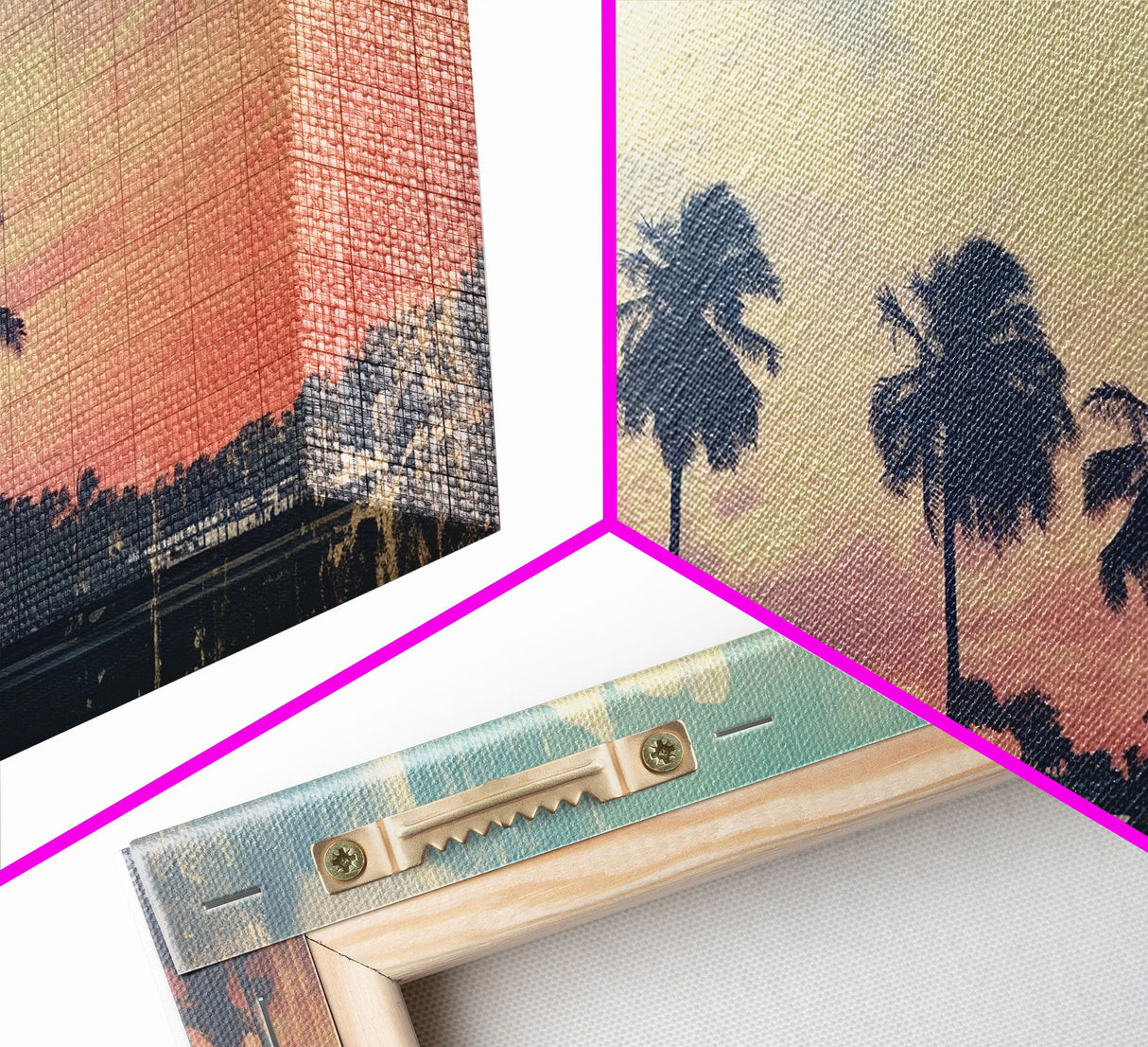 Distressed Old Photo Of Miami Beaches In the 1980s - Framed Canvas Print - Photography Print - Vaporwave Aesthetic Wall Art