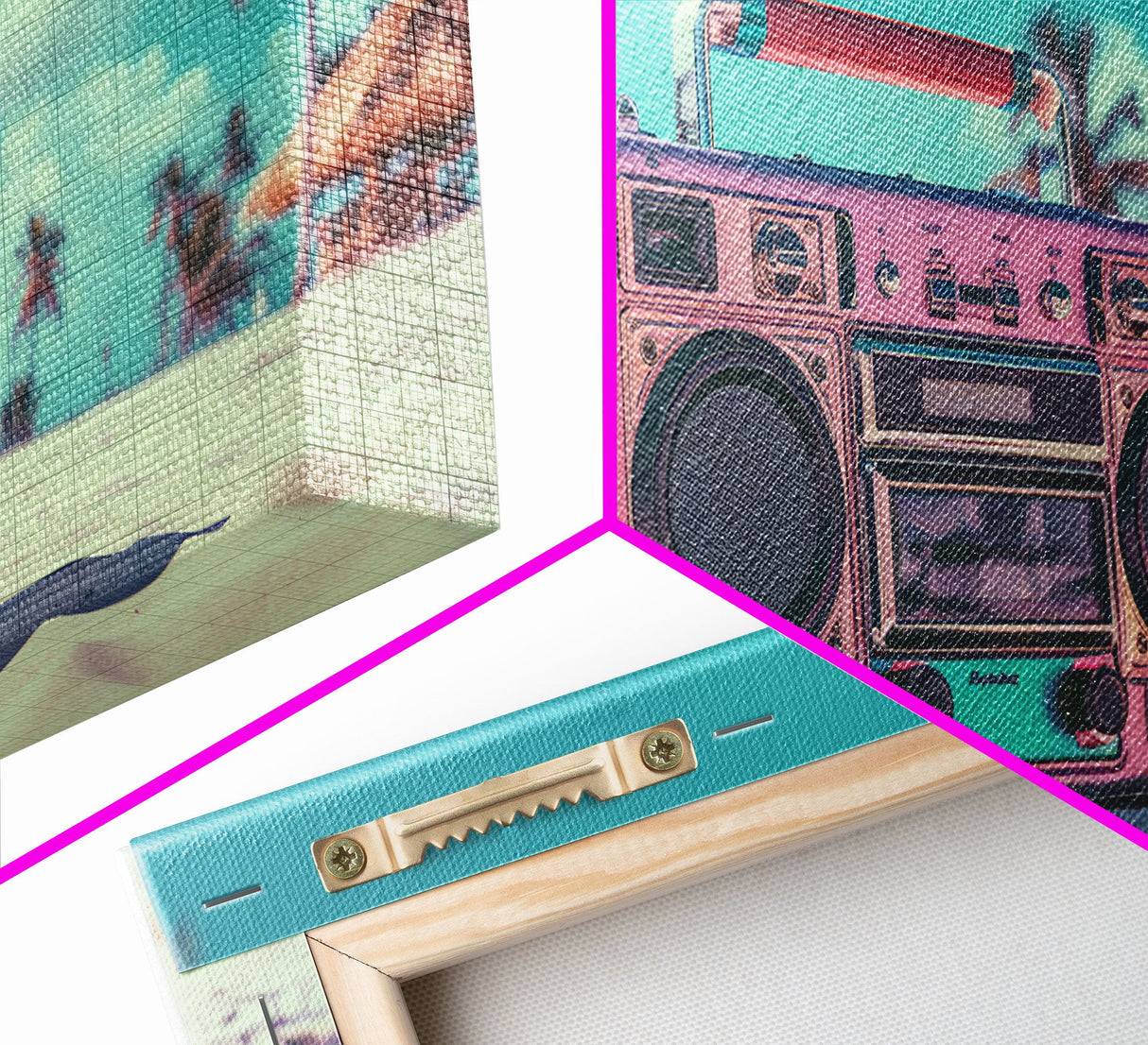 Vaporwave Boombox On The Beach Wall Art, Framed Canvas Print, 1980s Inspired Home Decor, Retro Art, 80s Decor, Aesthetic Decor