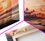 Sunset Over A Miami Beach, Framed Canvas Print, Vaporwave Wall Art, Retro 1980s Beach Art