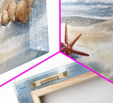 Snow-Covered Beach with Shells and Starfish, Framed Canvas Print, Coastal Holiday Decor, Nautical Christmas Art, Beach Christmas Art Gift